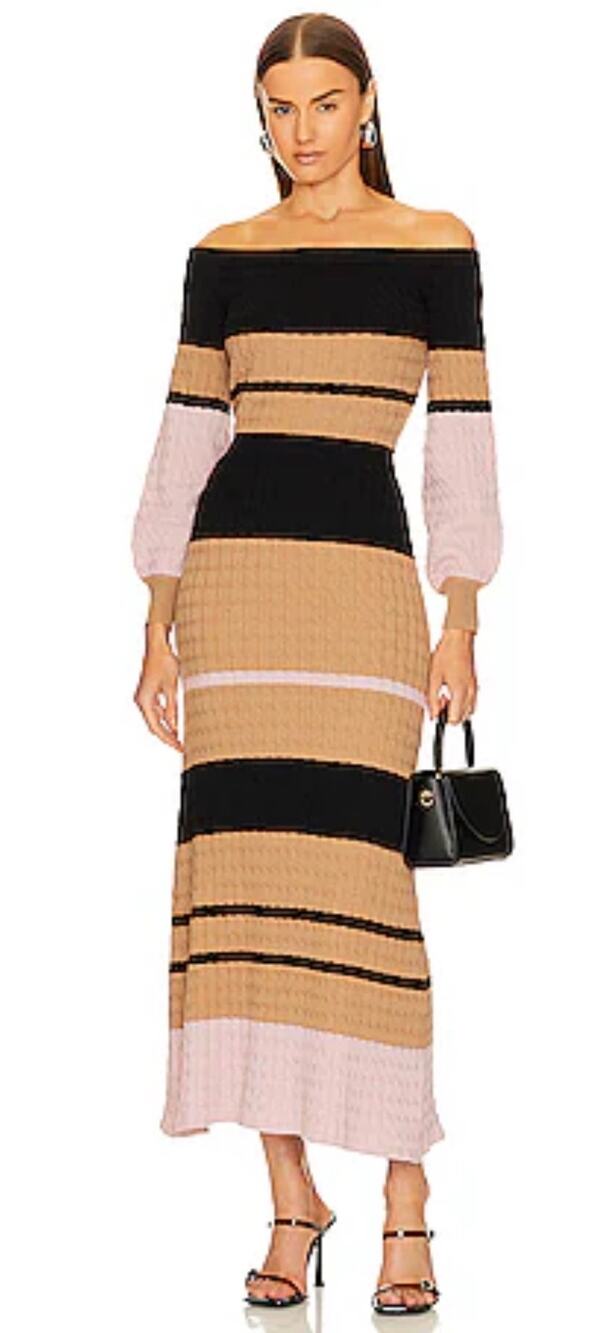 Favorite Daughter Off-The-Shoulder Sweater Dress in Multi Sand Stripe Size XL
